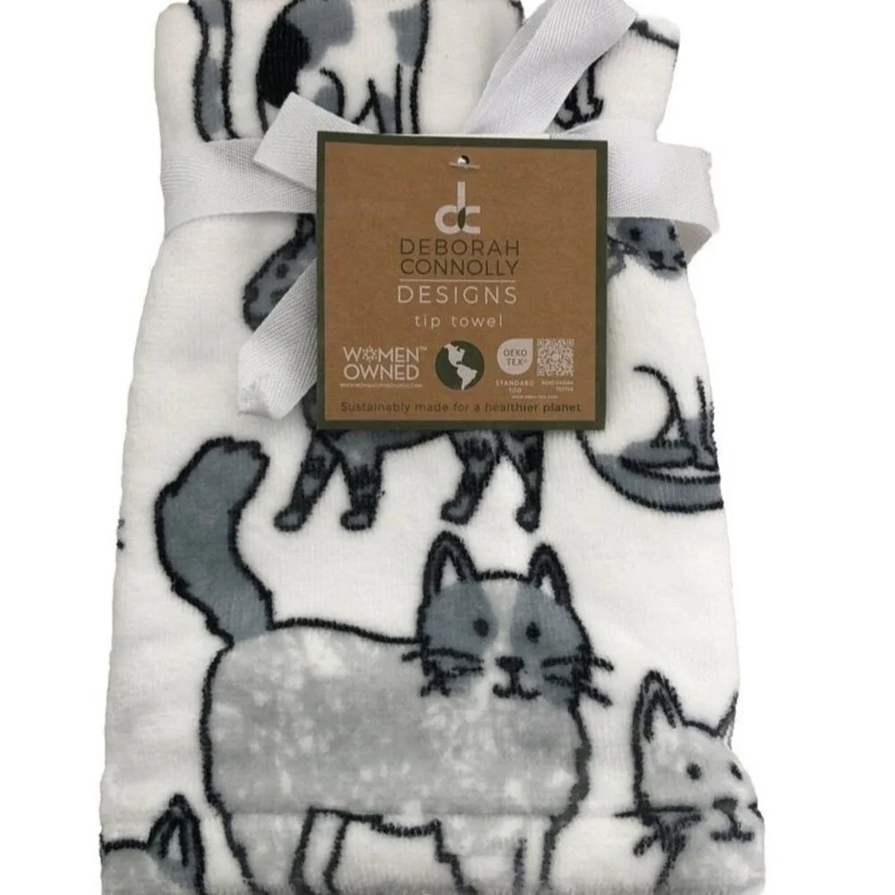 Deborah Connolly Cats Cat Kitty Fingertip Towels Set of 2 Black Gray White